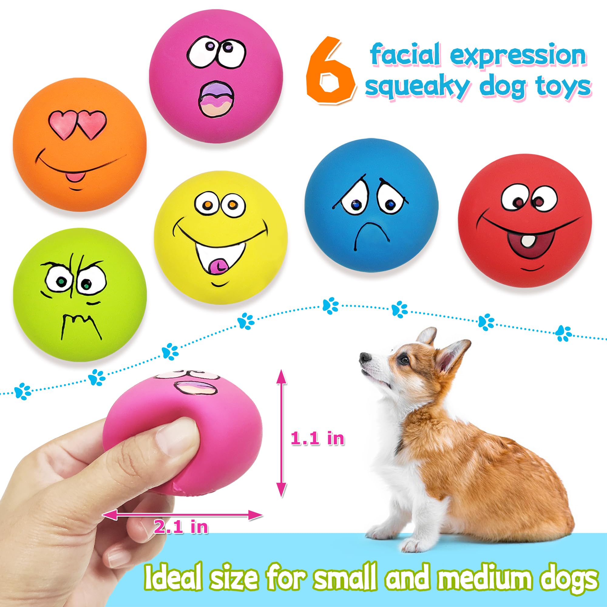 Juguetes de látex chirriantes para perros, juguetes para cachorros sonrientes, juguetes interactivos para perros pequeños, 6 piezas