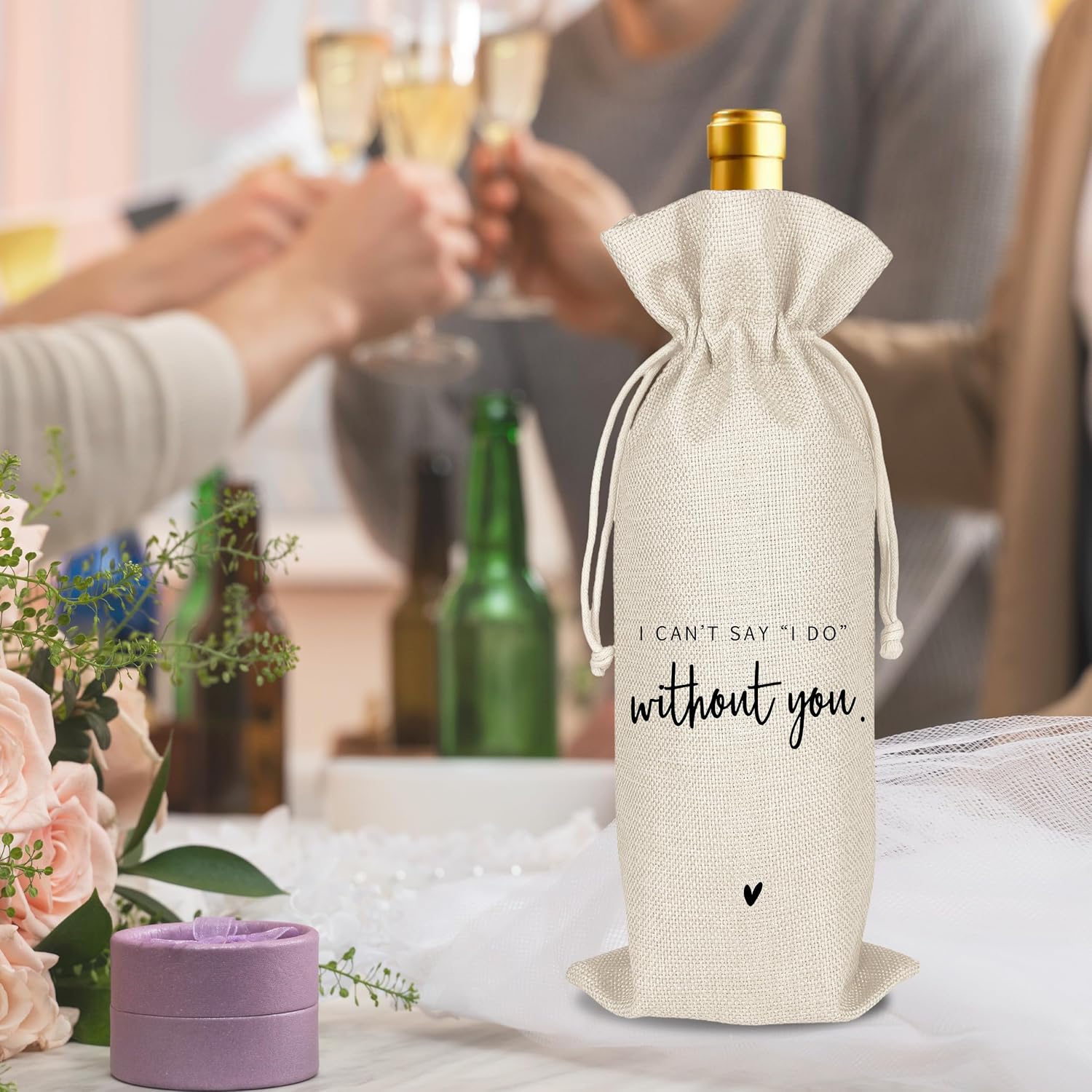 Wedding Engagement Wine Bag Gift for Bridesmaids, Bridal Shower, Engagement, Wedding Party Decorations Supplies, Reusable Wine Bag, Gift for Getting Married Bride and Groom, Couples, Her, Him (A65) image 5