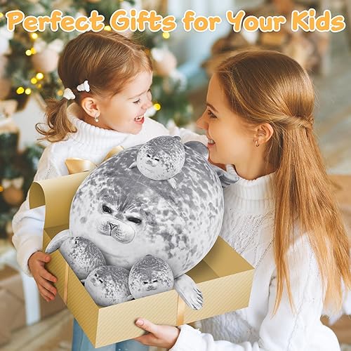 Miniatura 9 de KMUYSL - Peluche de foca para niñas de 3, 4, 5, 6, 7, 8 años o más, foca mamá con 4 bebés en su barriga, juguetes de peluche para niñas, niños