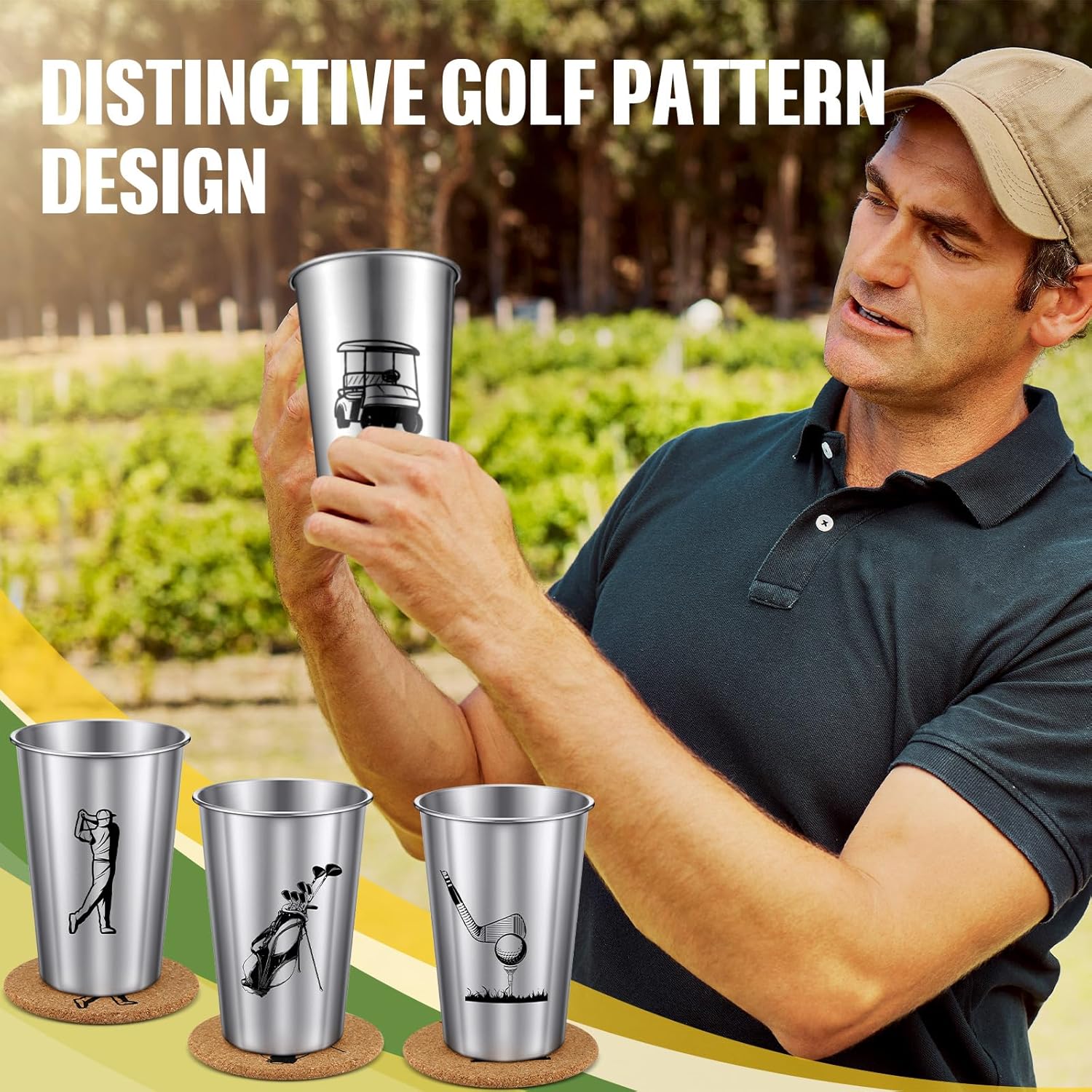 4 Pack Golf Tumblers - 16 oz Stainless Steel Cups Gift with Coasters - Golf Themed Metal Drinking Coffee Mugs Gift for Men, Dads, Grandpa for Father's Day Birthday Party - Image 5