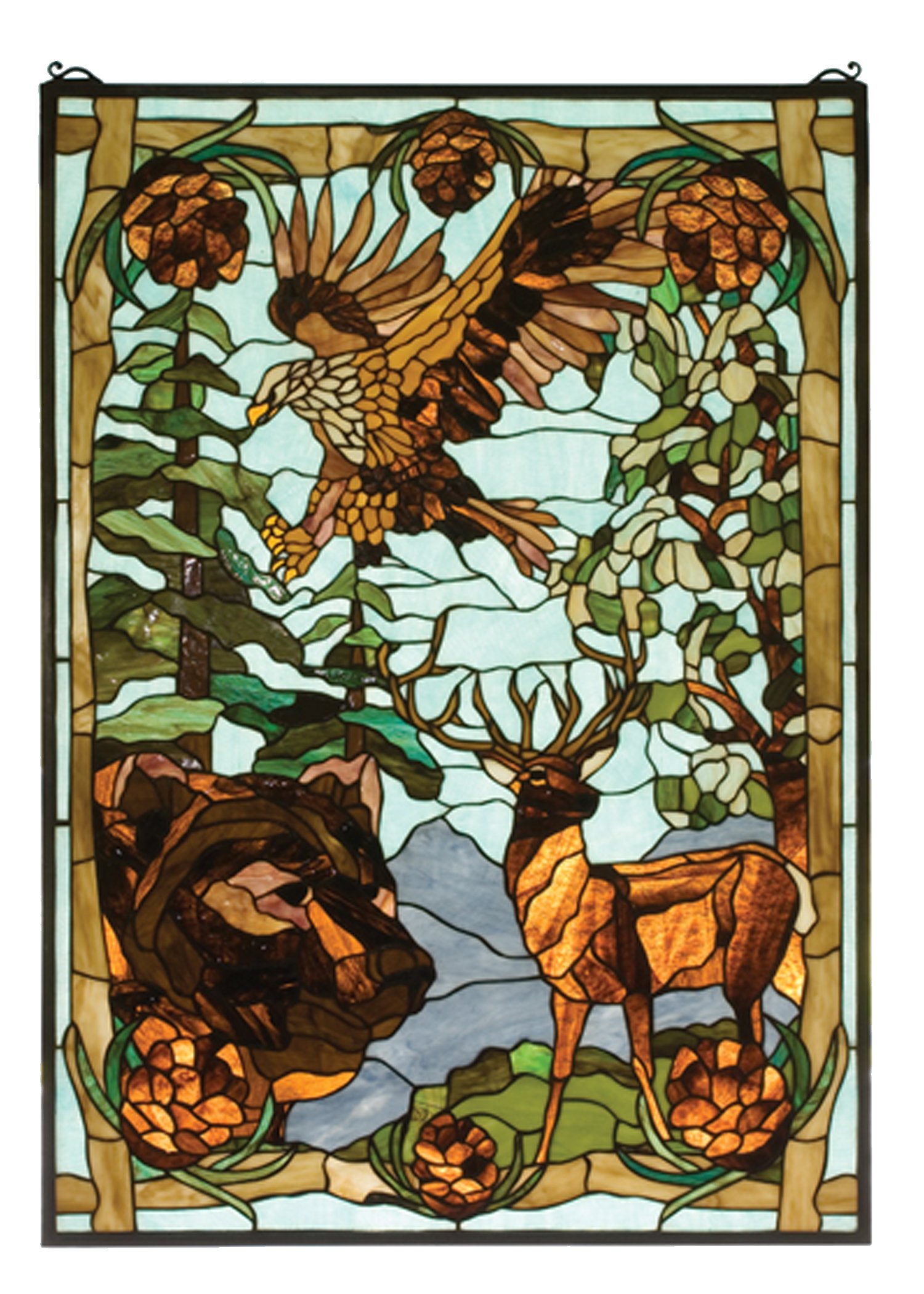 Meyda Tiffany 77732 Animals/Insects Window from Wilderness Collection in Lt Blue Amber Beige Green Finish, 25.00 inches, 25