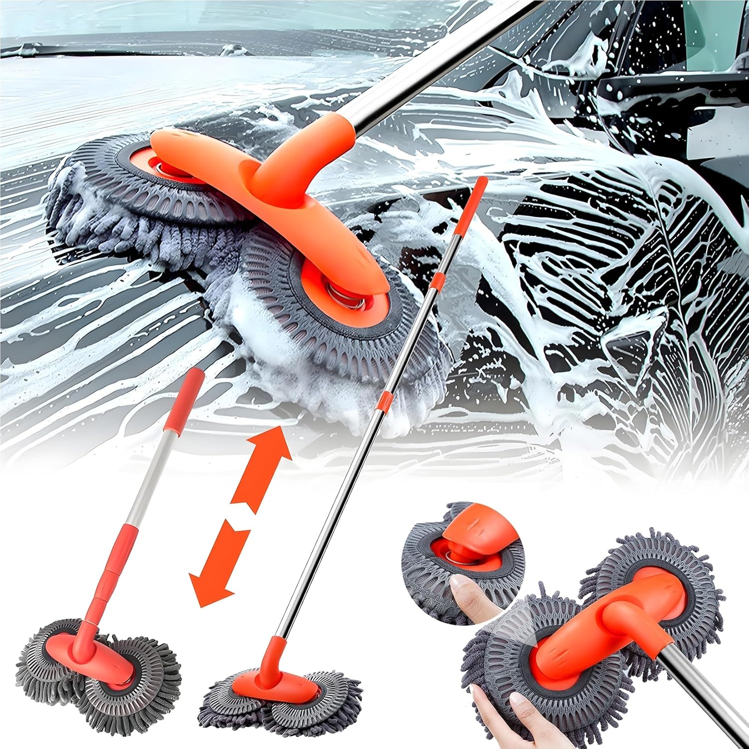 Car Wash Brush with Long Handle - Microfiber Car Wash Mop Long Handle Car Cleaning Kit Brushes, Car Cleaning Kit Windshield Window Microfiber Car Duster for Cars