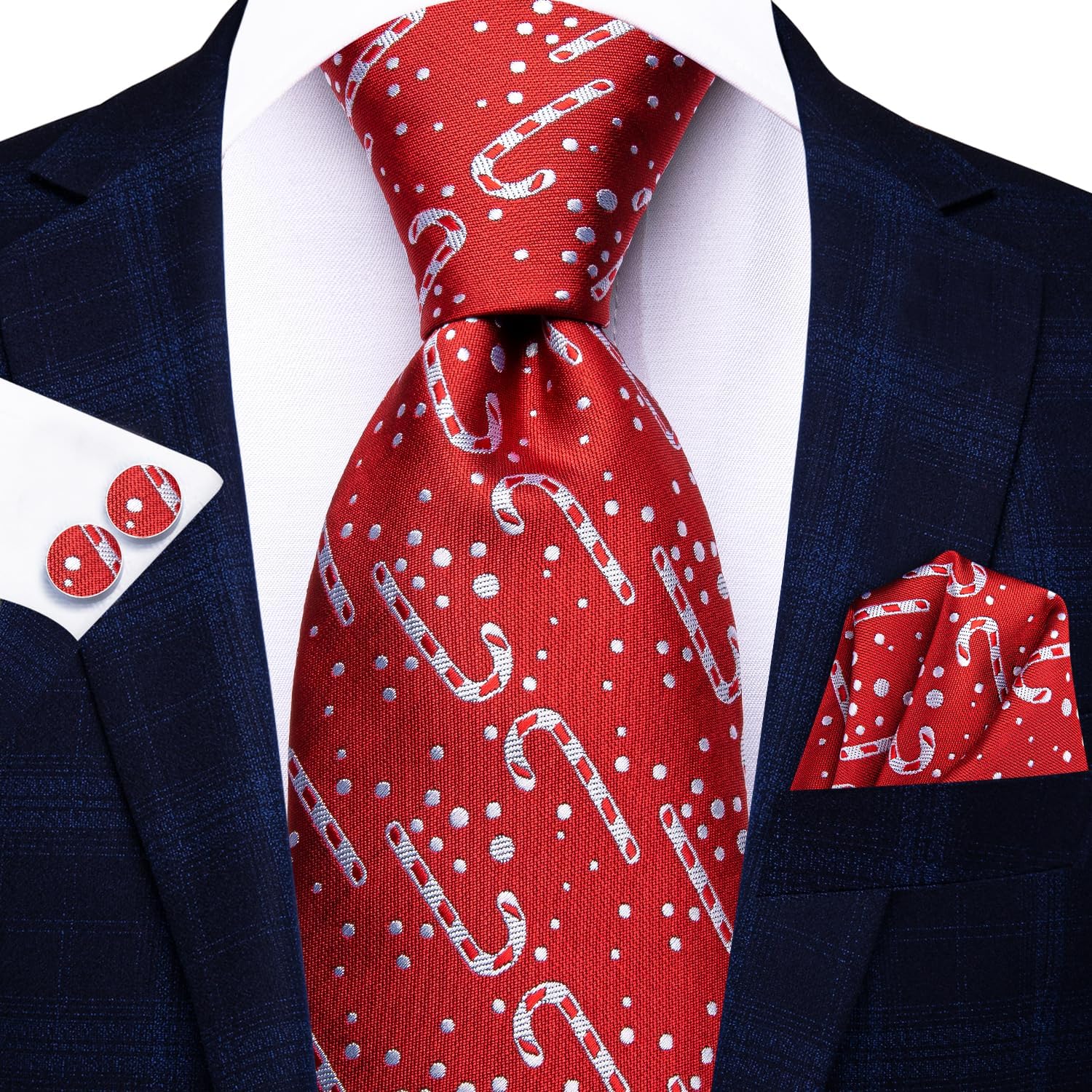 Hi-Tie Christmas Ties for Men Xmas Silk Necktie Pocket Square Cufflinks Set Festival Party Prom