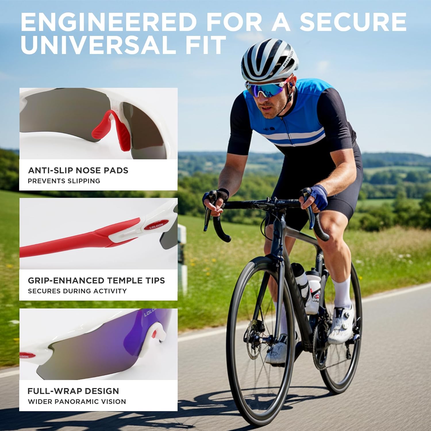 Cycling Sunglasses for Men Women Youth, Wrap Around Sports Sunglasses for Running Climbing Bike Baseball Softball Golf - Image 3