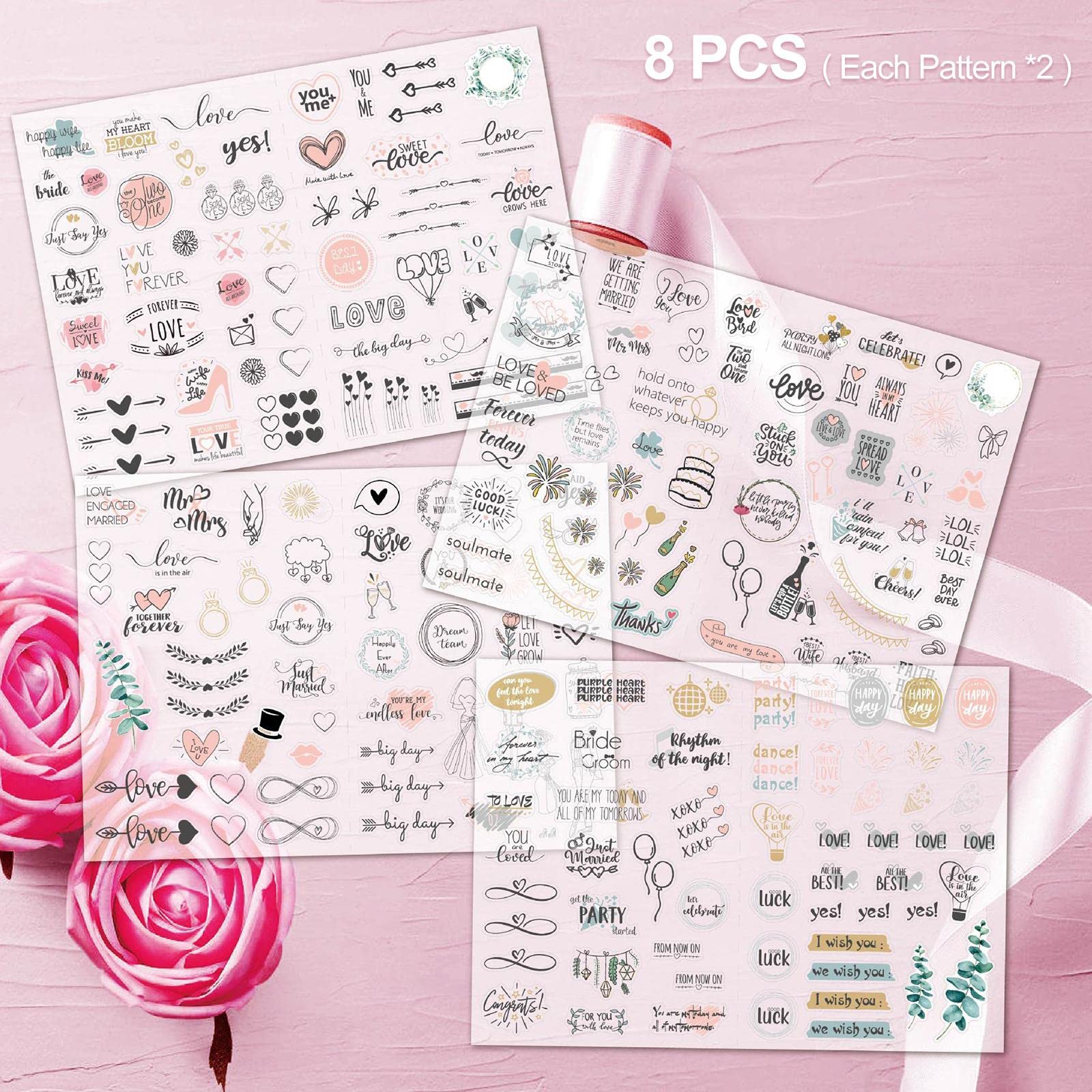 10 zestawów 8 arkuszy naklejek do planowania ślubu/zaręczyn, samoprzylepnych do scrapbookingu