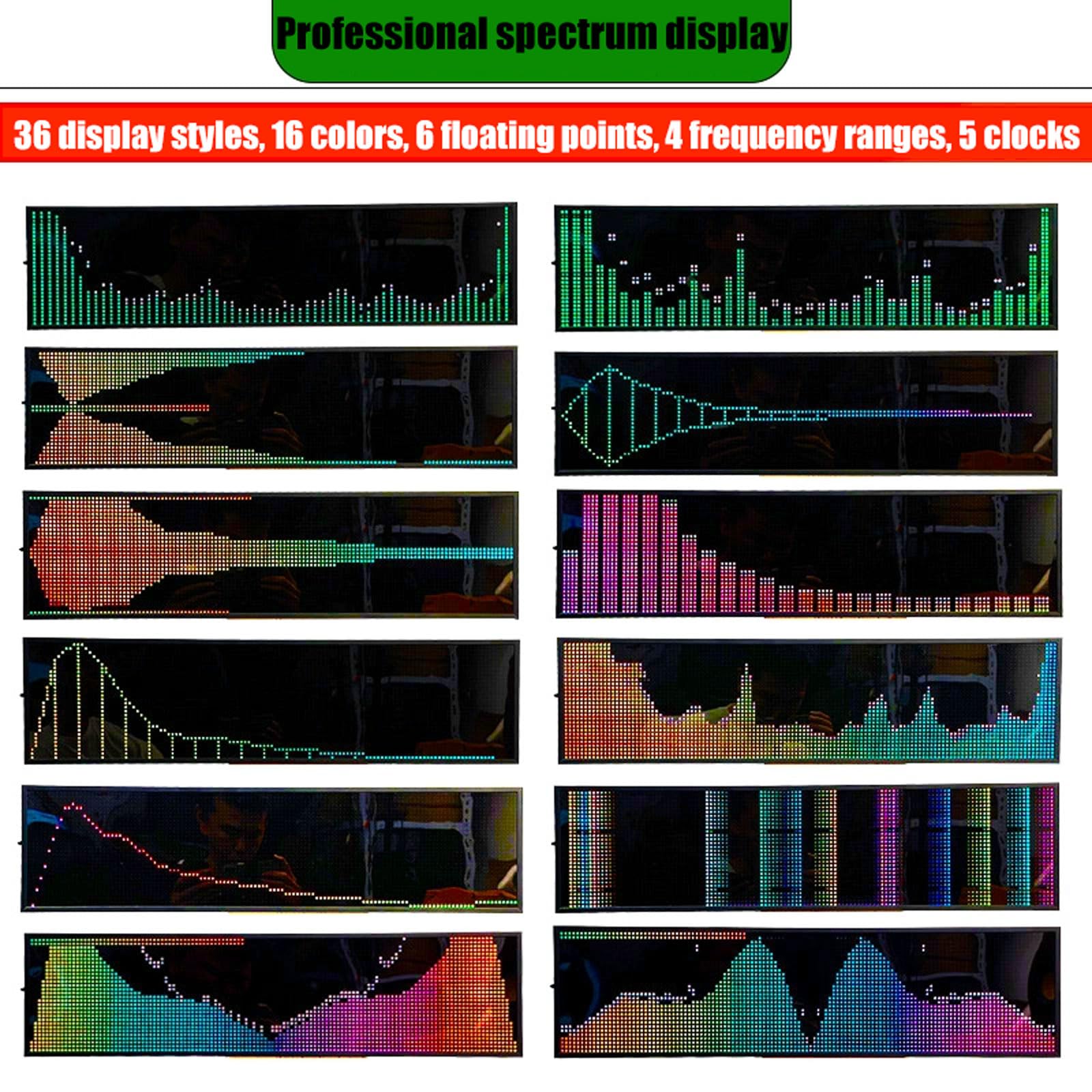 Affichage Professionnel du Spectre Rythmique Musical De 20 Pouces, 36 Styles D'affichage, 16 Couleurs, 6 Points Flottants, 4 Plages De Fréquences, Commande Vocale + Contrôle De Ligne