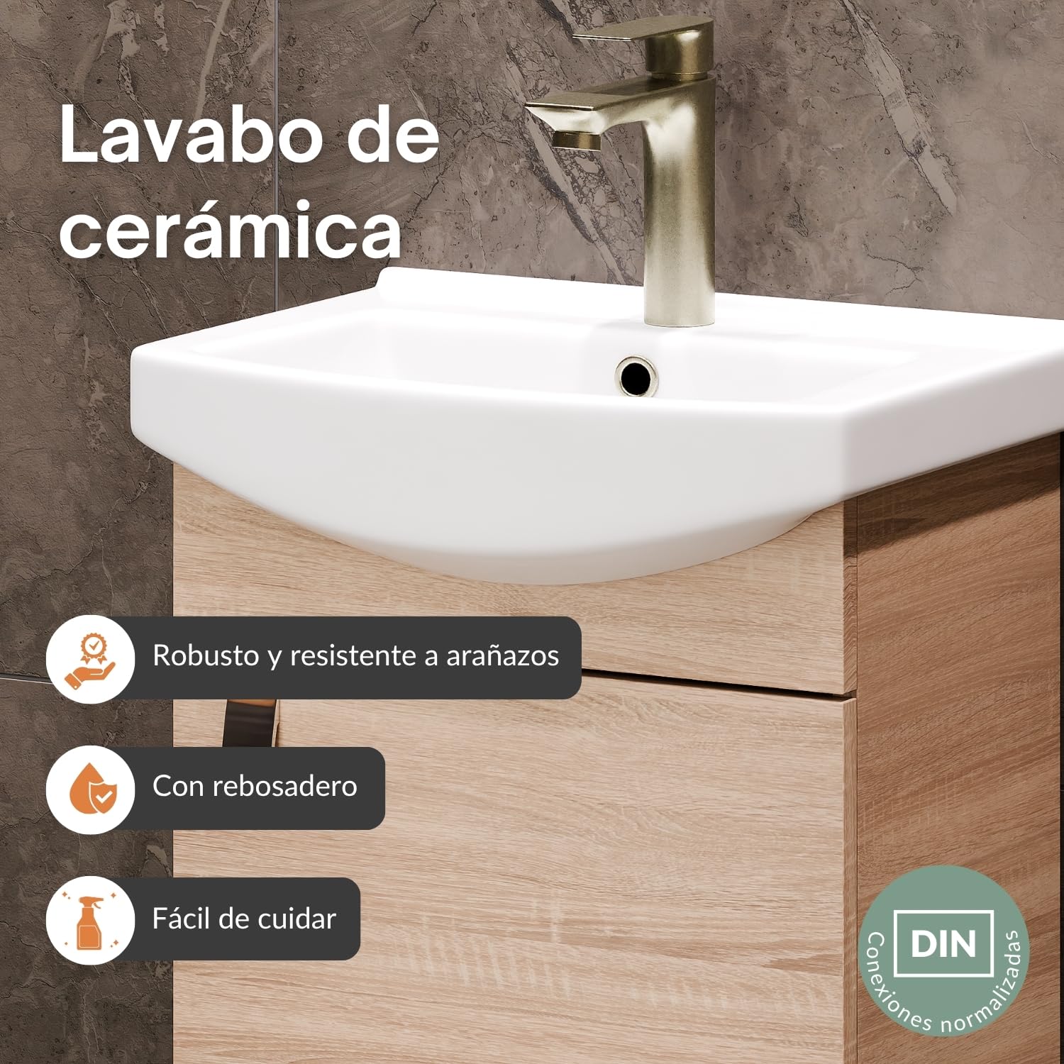 Planetmöbel Conjunto de Muebles de baño Lavabo con Mueble 45 x 60 x 33 cm para Aseo de Invitados, Roble Sonoma