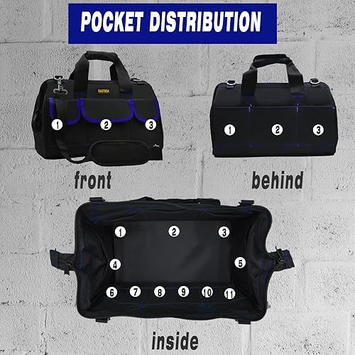 Miniatura 4 de FASTECH Bolsa de herramientas de 20 pulgadas, bolsa de herramientas grande, impermeable, kit de herramientas de boca ancha, organizador de bolsa de