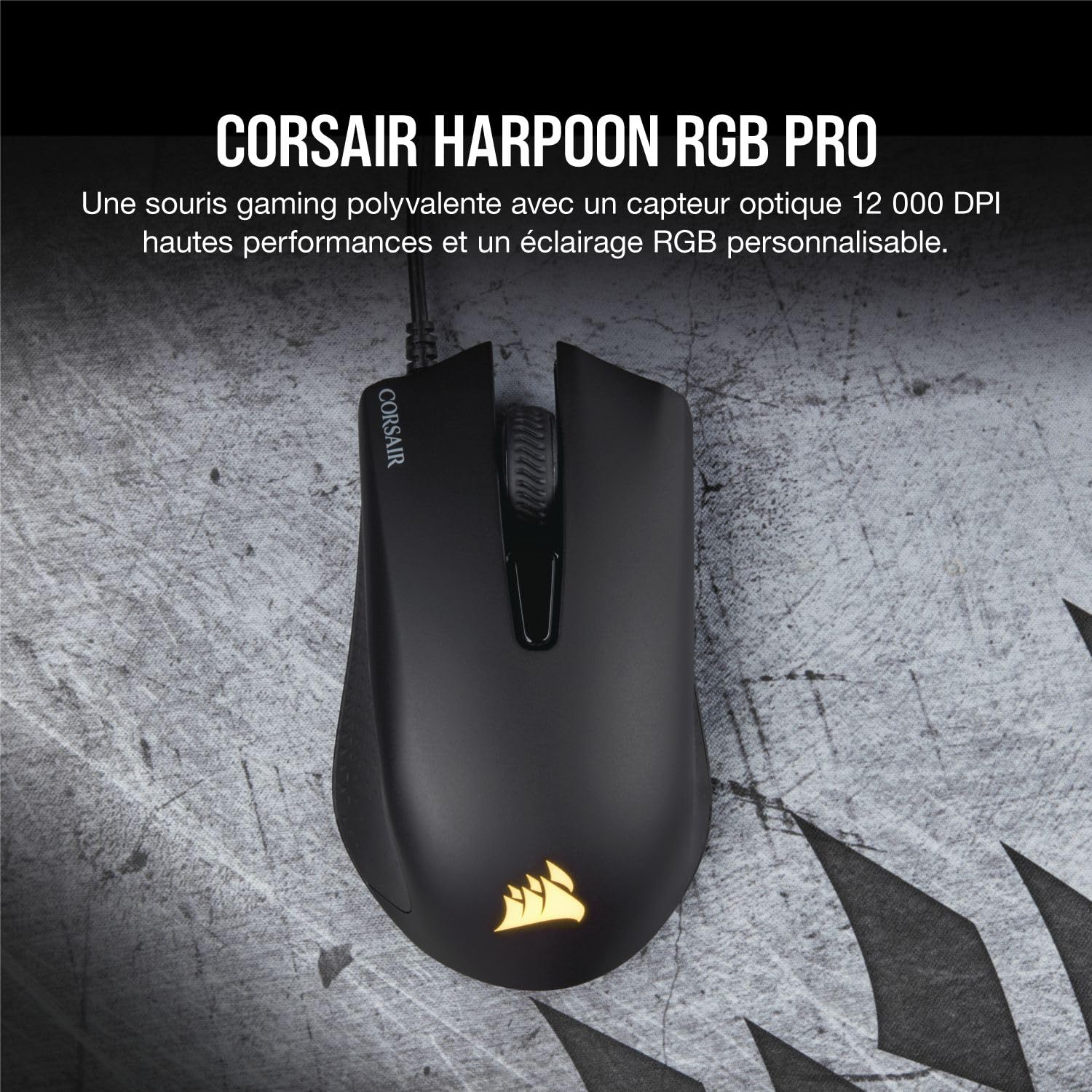 Corsair Harpoon Pro RGB, FPS/MOBA Souris Gaming, 12000DPI – Noir | Optique Capteur, Légère, 6 Boutons Programmables, Rétroéclairage LED