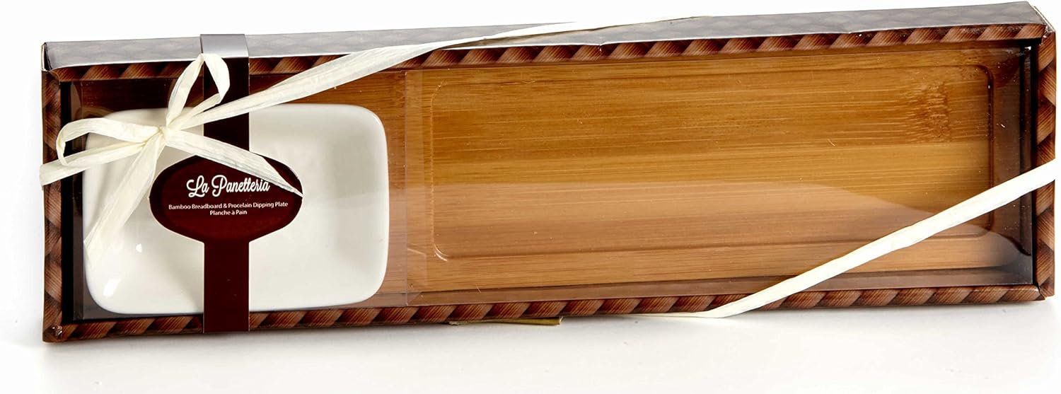 Artisano Designs La Panetteria Board with Dipping Dish Bread EVOO Serving Tray, Packaged Favor Dimensions Approx. 4.5” x 13" x 3.5" (11 x 33 x 9 cm). Bamboo 3.25" x 12.5" x 0.5" (8 x 32 cm x 1.2 cm : Home & Kitchen