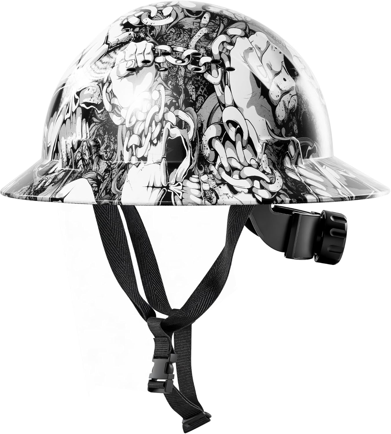 Skeleton Pattern Design Full Brim Hard Hat, OSHA Approved Construction Hard Hats for Men, 4-Point Adjustable Suspension, ANSI Z89.1