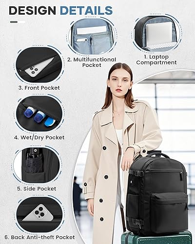 Vista 160 de VECAVE Mochila de viaje para laptop, mochila aprobada para vuelos,Mochila deportiva para universidad casual, E-peacockblue, Mochila para laptop