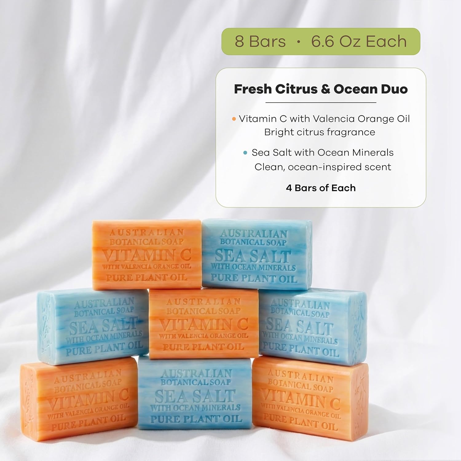 Australian Botanical Soap Valencia Orange & Sea Salt Soap Bars, Pack of 8 image 3