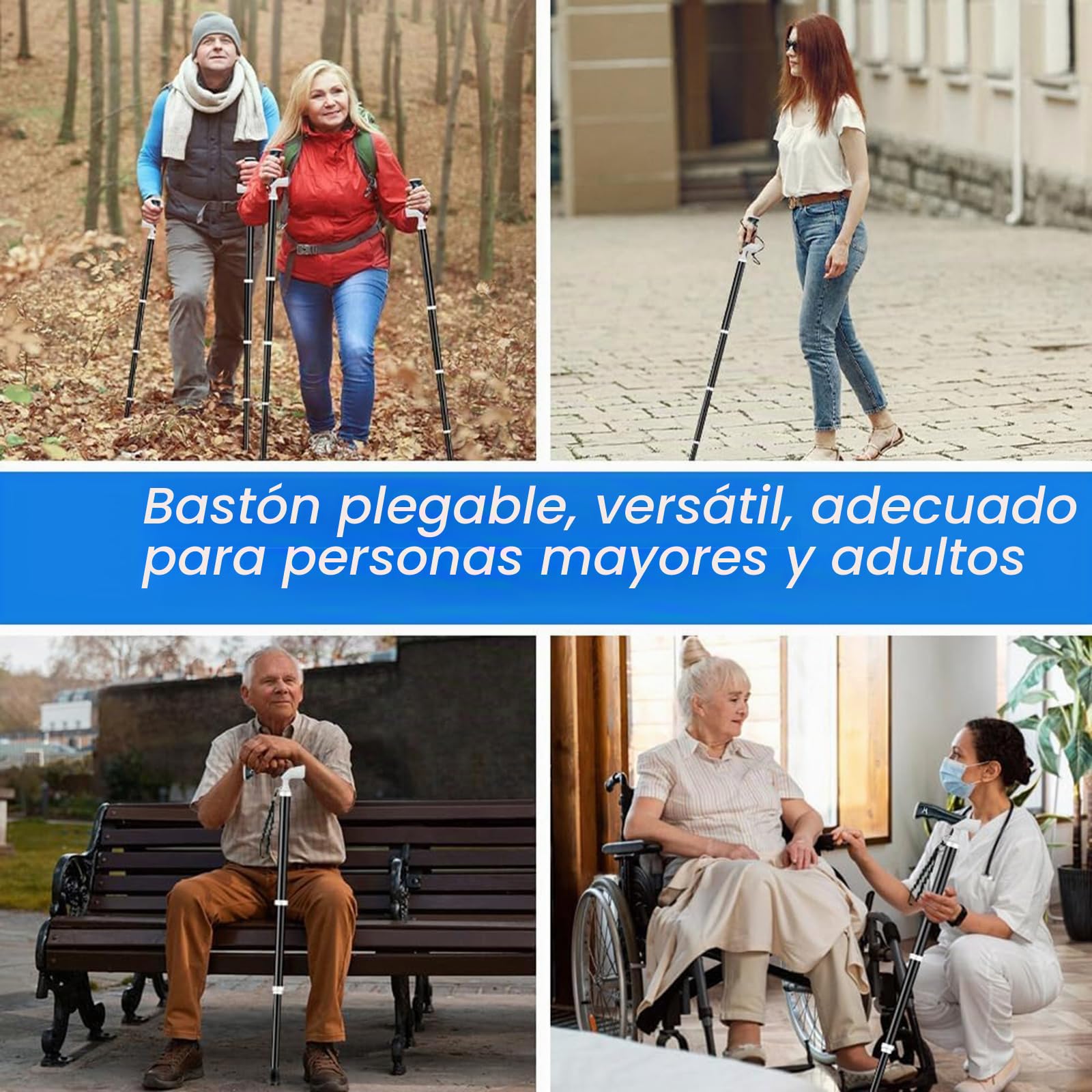 Bastones de Senderismo nórdicos Altura de 3 Posiciones Ajustables Bastones Plegables de diseño de Viaje Compacto para Equipo de mochilero(1PC)