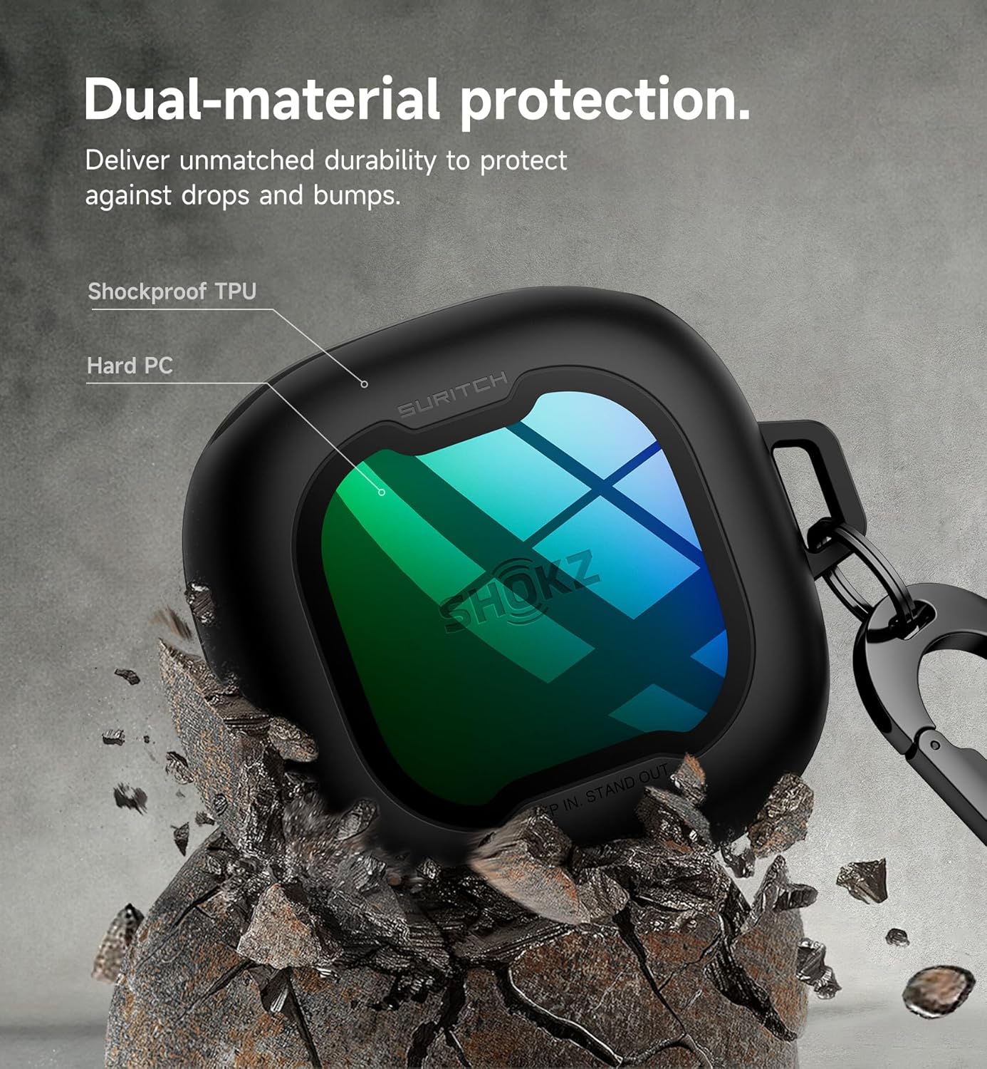 SURITCH for SHOKZ New OpenFit 2 Case Cover, Magnetic Locking Cases for SHOKZ OpenFit 2 Open-Ear Headphones, Shockproof Bumper Protective Covers with Carabiner & Keyring & Cleaner Kit, Green Sparkle - Image 4