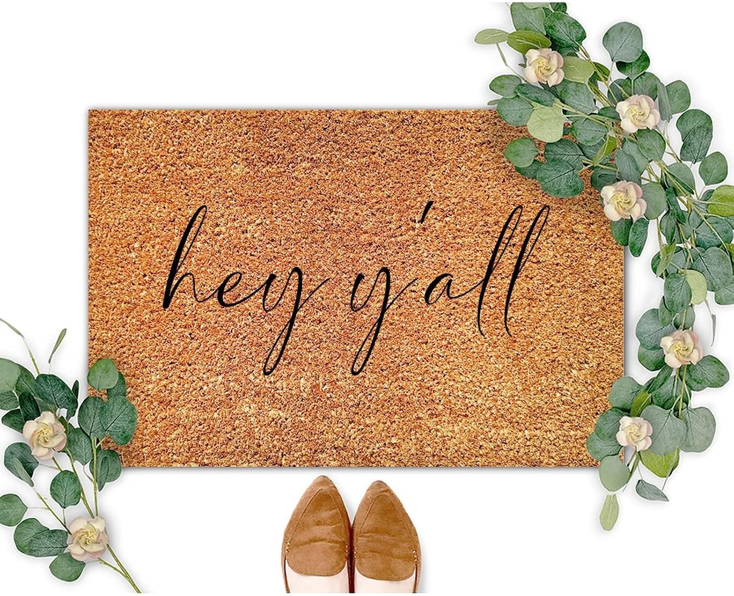 Arupkeer Hey Y'all Coir Doormat Inspirational Quote Rectangular Door Mats Rustic Thick Durable Non Slip Resist Dirt Rug for Indoor and Outdoor Use New Home Gift 24x36in