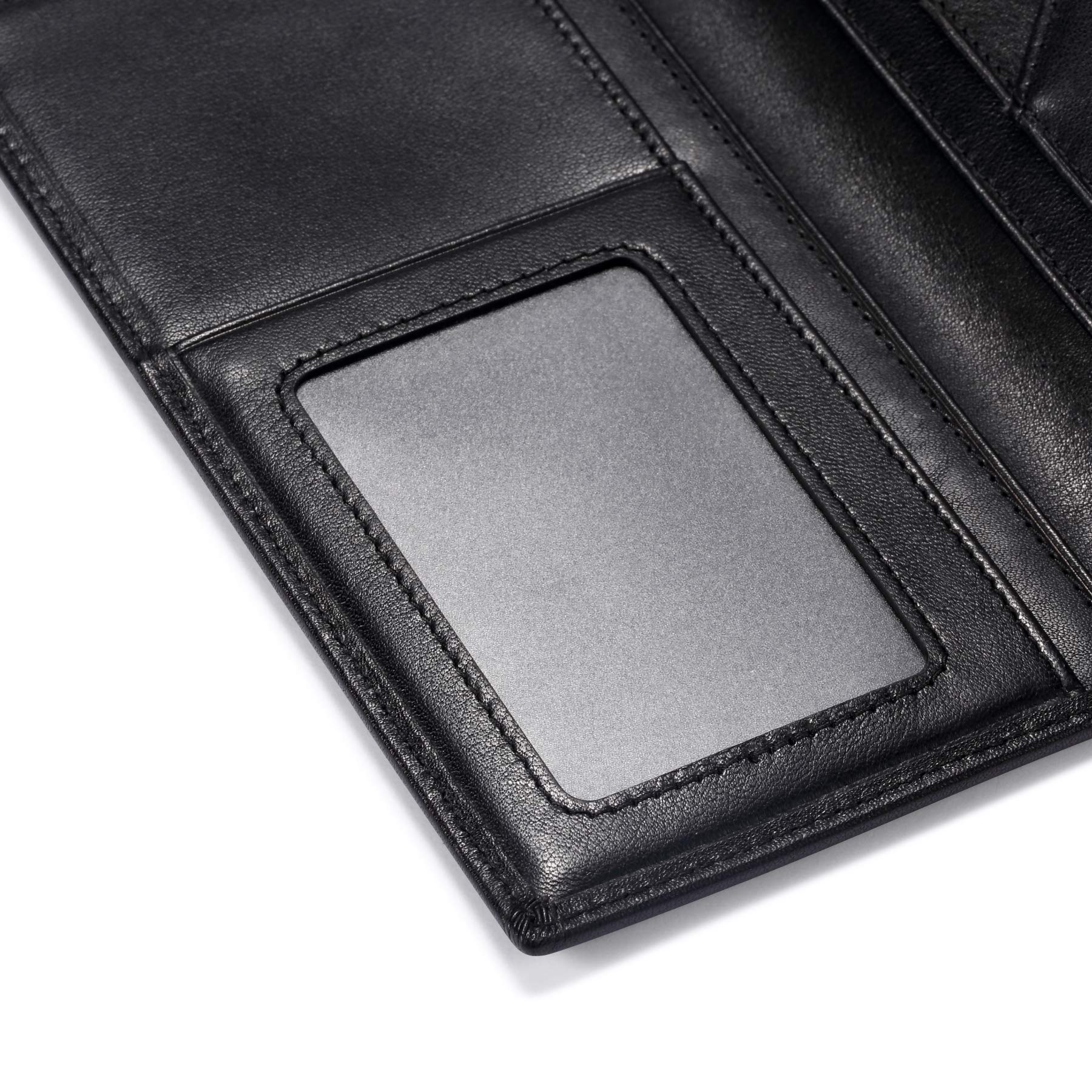 HISCOW Portafoglio lungo in pelle sottile per uomo e donna, pelle di vitello italiana, tasca sul petto per libretto degli assegni, carte di credito, Nero, L, Portafoglio bifold
