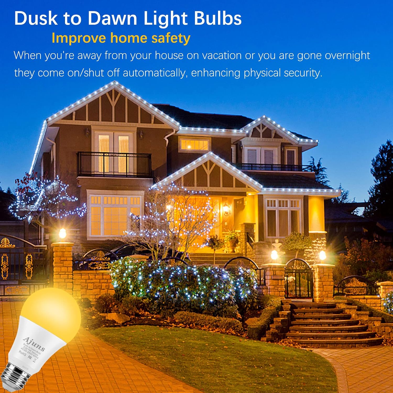 Best Deal Cheap 🛒 Dusk to Dawn Bug Bulb Outdoor Sensor Yellow Bug Light Bulbs Automatic On/Off,for Terrace, Deck, Backyard, Porch, 7W Yellow Lights 2000K, 2 Packs Black Friday - 50% OFF Dusk to Dawn Bug Bulb Outdoor Sensor Yellow Bug Light Bulbs Automatic On/Off,for Terrace, Deck, Backyard, Porch, 7W Yellow Lights 2000K, 2 Packs