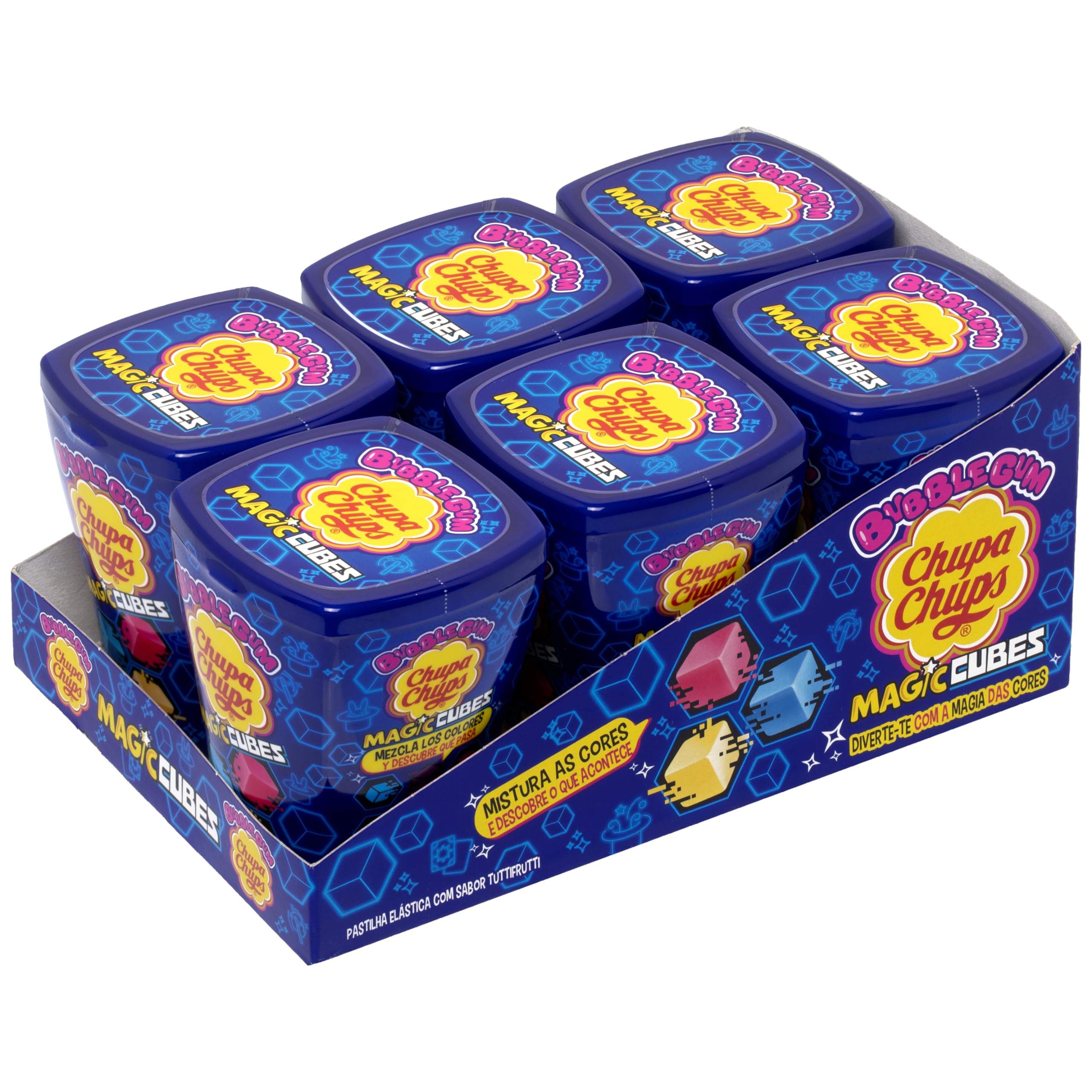 Chupa Chups Magic Cubes Chicle Infantil Cubos Mágicos Multicolor, 6 botes 86g