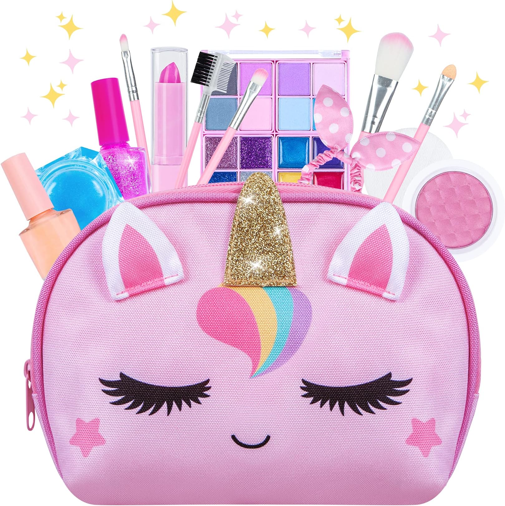 Kids Makeup Kit for Girl Real Washable Unicorn Girls Make Up Toys Little Girl Pretend Play Makeup Set with Cosmetic Bag for 2 3 4 5 6 7 8 9 10 11 12 Year Old Toddlers Birthday Unicorns