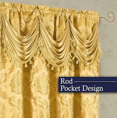 Miniatura 5 de DreamField Linen Juego de 2 paneles de cortinas de jacquard de lujo para ventana, con cenefa adjunta y dos alzapaños, 108 x 84 pulgadas de largo,