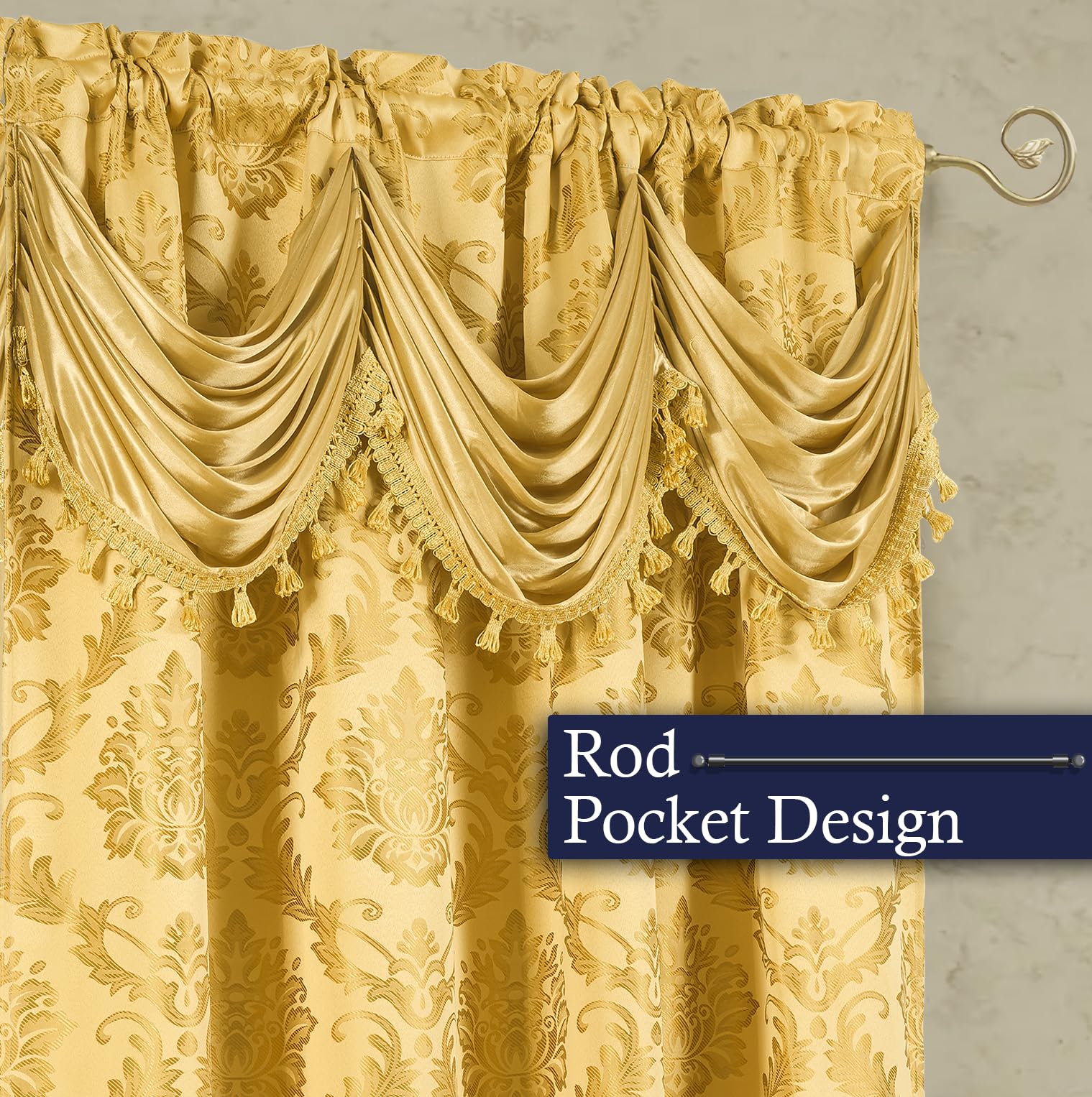 DreamField Linen Lot de 2 Rideaux de fenêtre Fantaisie avec cantonnière Transparente attachée et 2 embrasses, 137,2 cm de Large x 213,4 cm de Long, Design élégant de Luxe, Parfait pour Salon et
