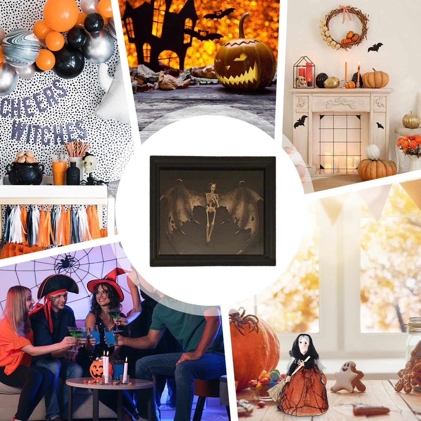 Decorazione a scheletro di Halloween, cornice per foto spettrale per