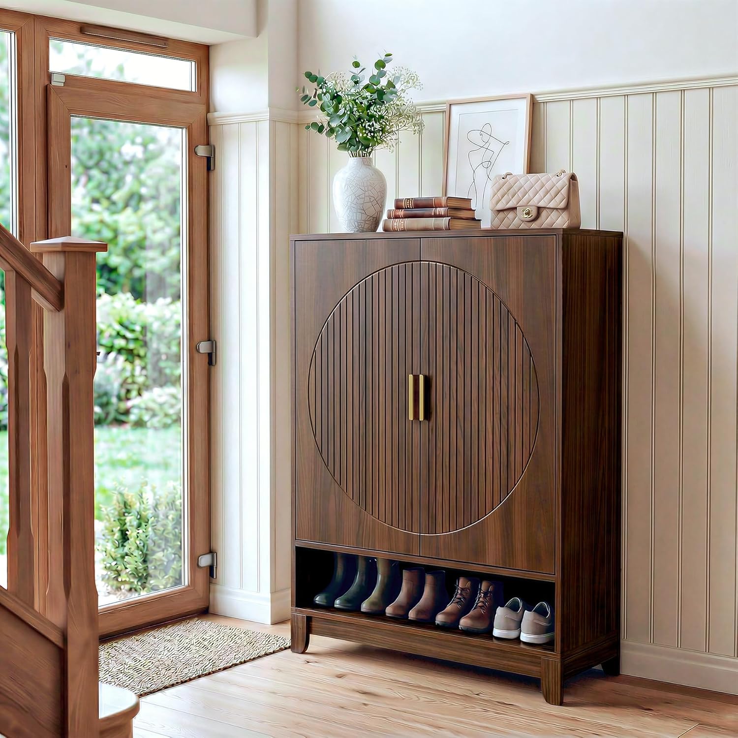 Tribesigns 6-Tier Wooden Shoe Cabinet with Doors, Freestanding Shoe Storage Organizer with Adjustable Shelves, Mid-Century Modern Entryway Shoe Rack for Hallway/Living Room, Holds Up to 24 Pairs