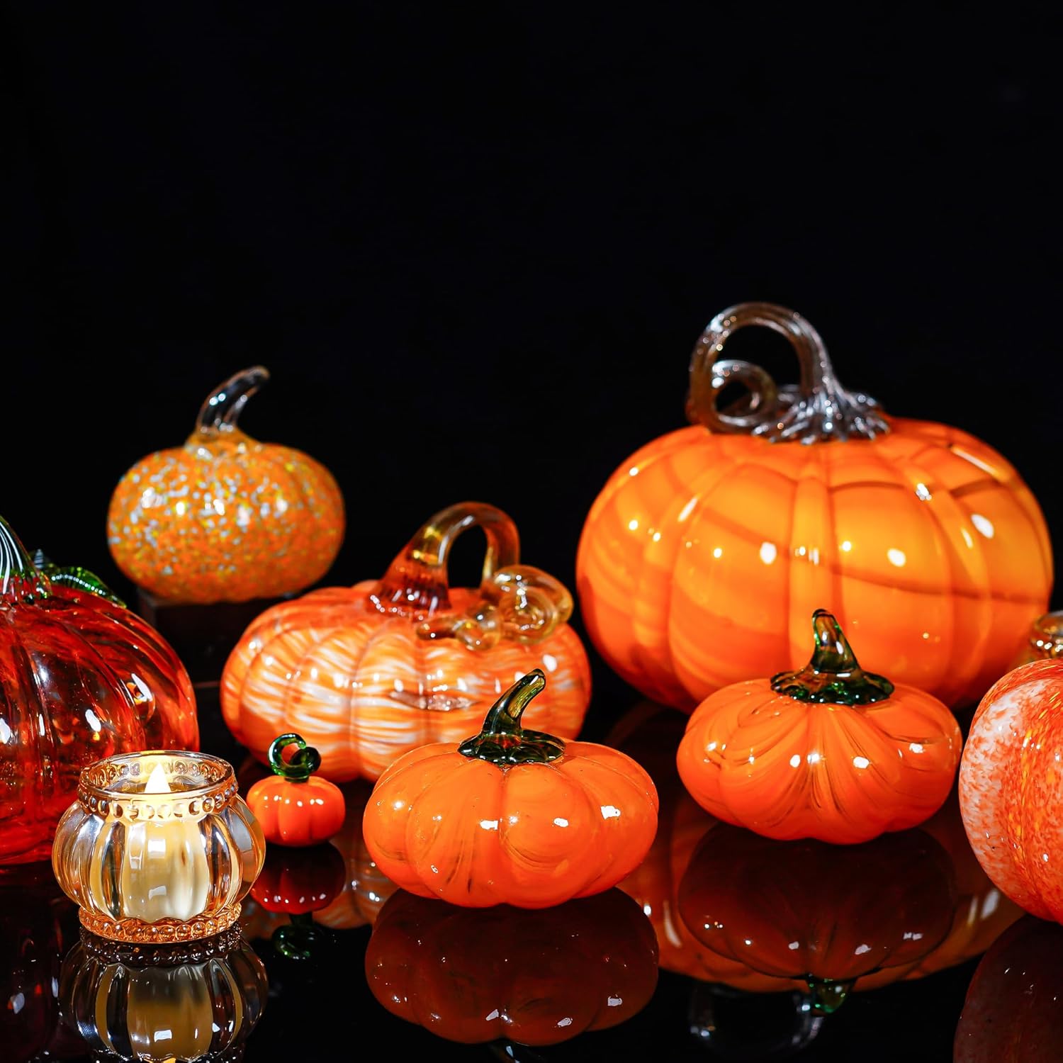 H&D HYALINE & DORA Halloween Glass Pumpkin Collectible Figurine, Blown Glass Pumpkin Fall Decorations for Home Fall Harvest Thanksgiving, Orange Crystal Art Pumpkin Paperweight - Image 8