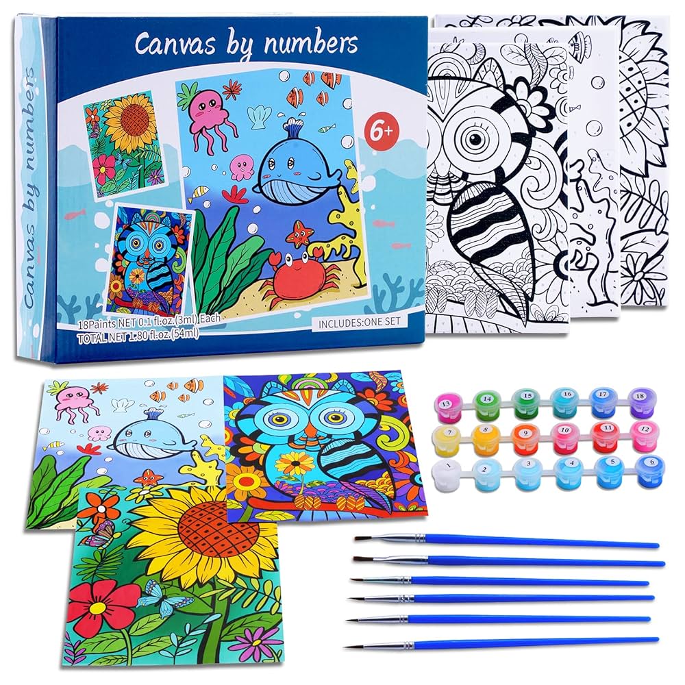 【k.k.】Drawing Numbers 3点SET 3 Pack Paint by Numbers for Kids Ages 8-12, 10 * 8