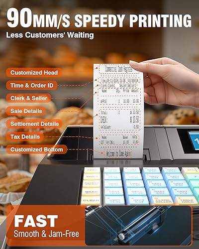 Vista 3 de PYY Caja Registradora para Negocio Electrónica Comercial Caja Registradora para Negocio con Caja de Cajón de Dinero con Cerradura, 8 Pantalla