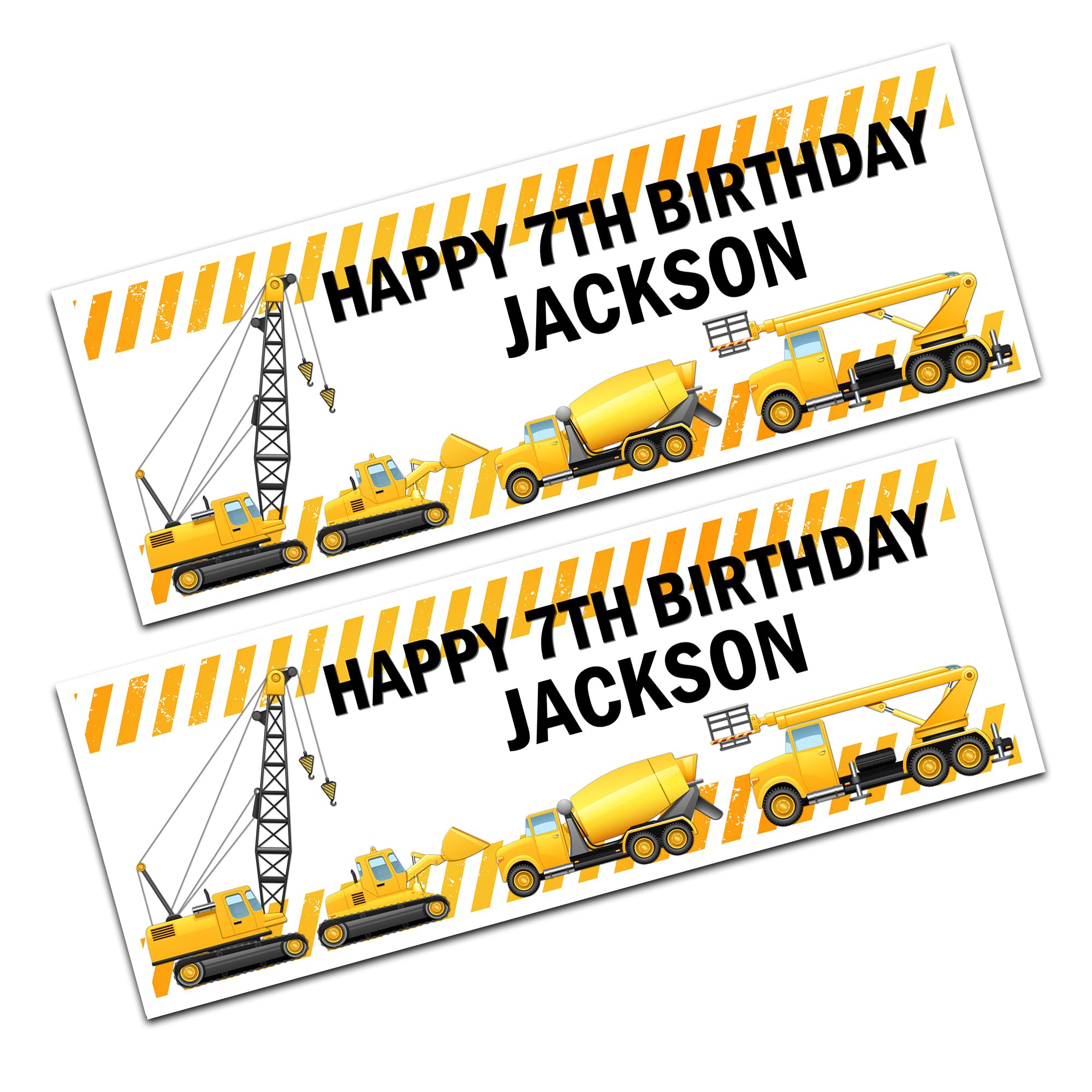 x2 Personalised JCB Construction Happy Birthday Name Age Banners