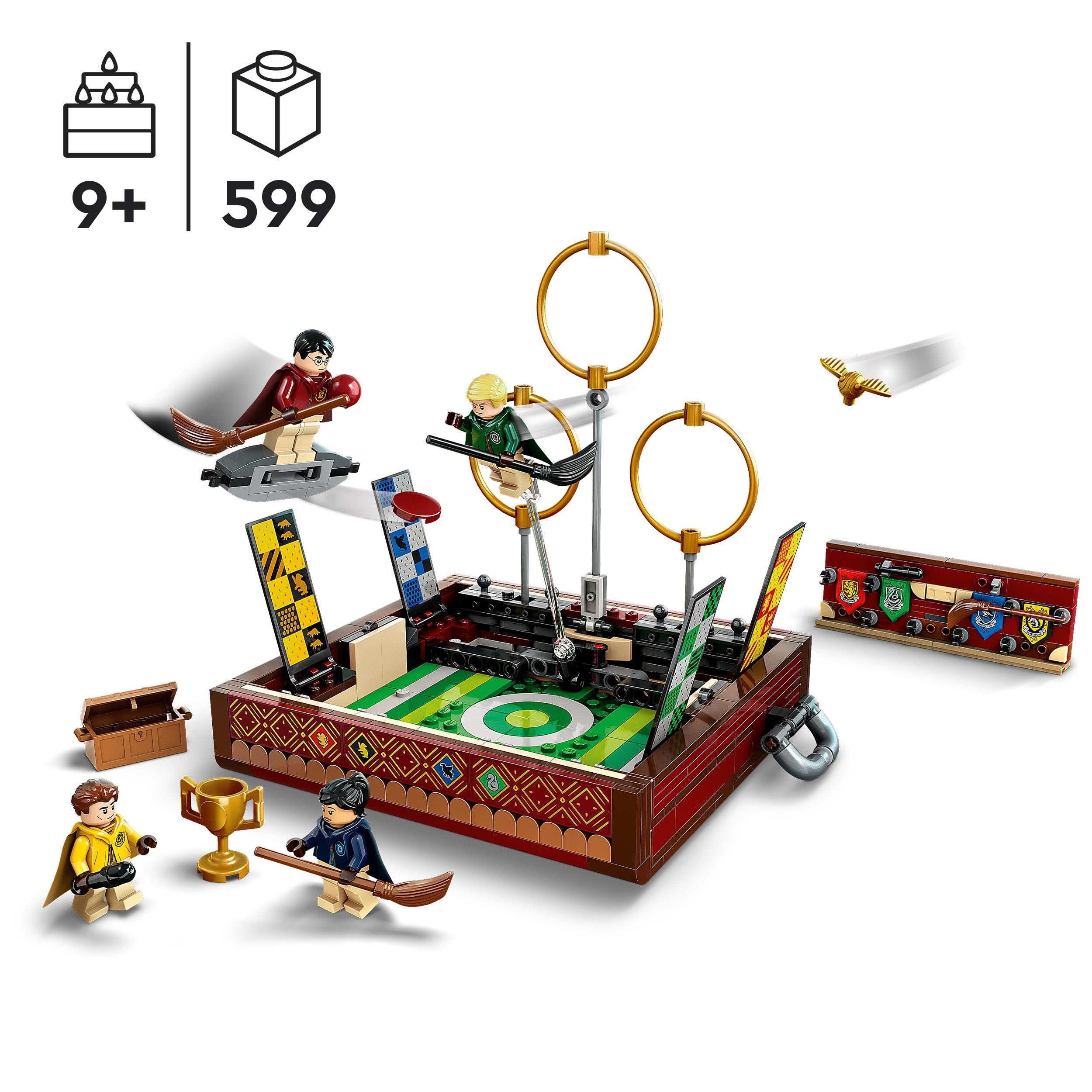 LEGO 76416 Harry Potter Quidditch Koffer, Spielzeug Set zum Bauen, Solo- oder 2-Spieler, 3 Verschiedene Quidditch-Spiele mit Draco Malfoy und Cedric Diggory Minifiguren, Hausbanner & Goldenem Schnatz
