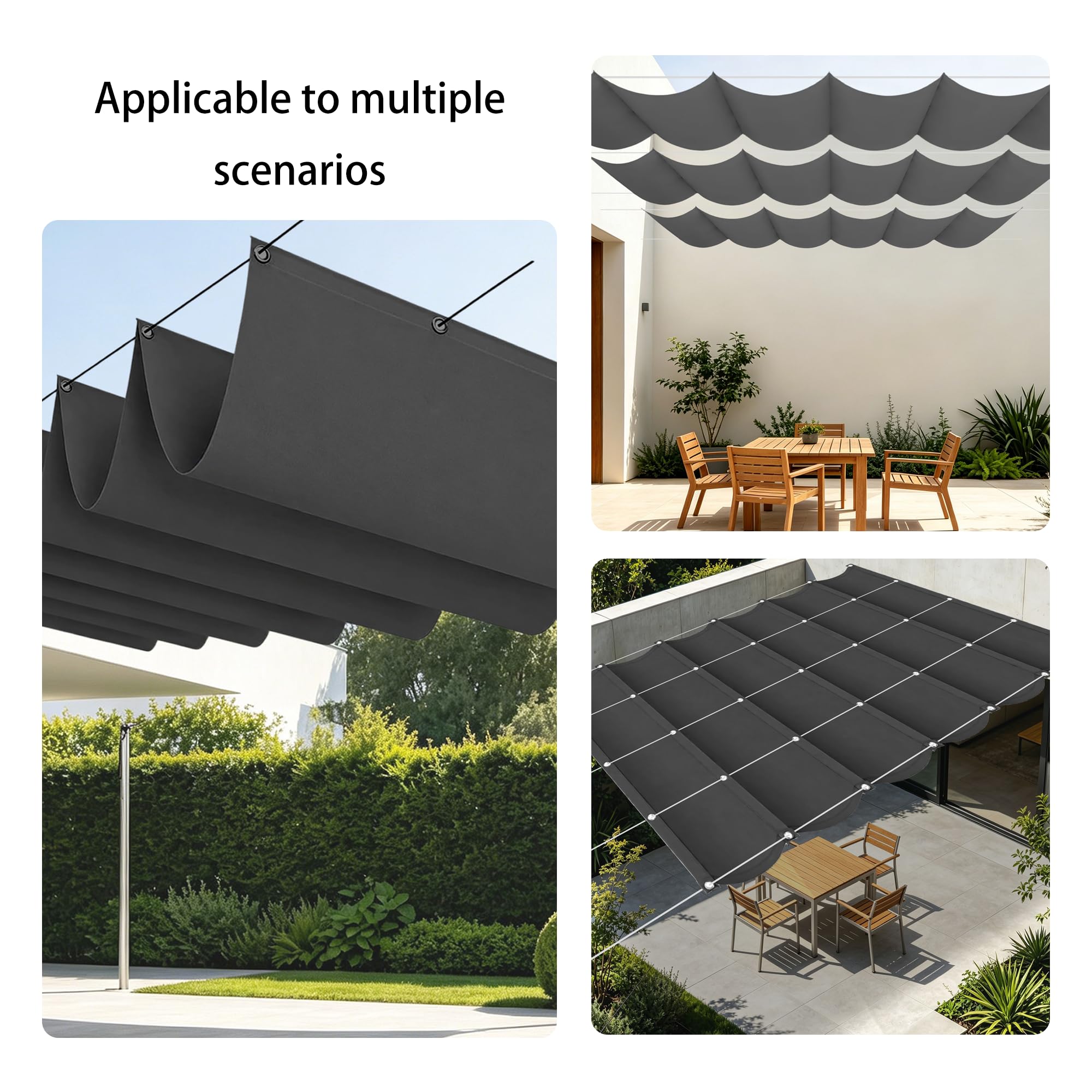 Verstellbar Schattenabdeckung Welle Sonnensegel 200 x 500 cm Wasserdicht Sonnensegel Rechteckig Reißfest für Terrasse, Garten, Balkon, Camping, Dunkelgrau
