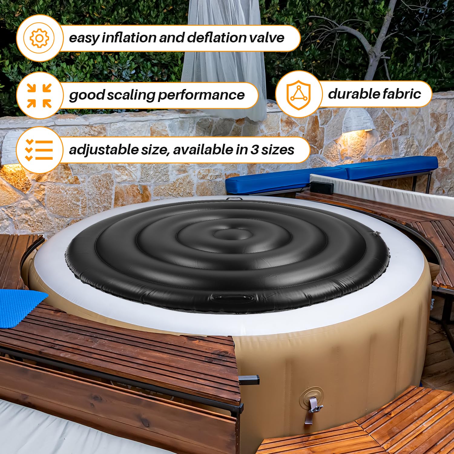 Copertura termica gonfiabile per spa, 165 cm, a risparmio energetico, protegge da acqua e intemperie, per piscine ed esterni (con manico), in laminato, ecologico
