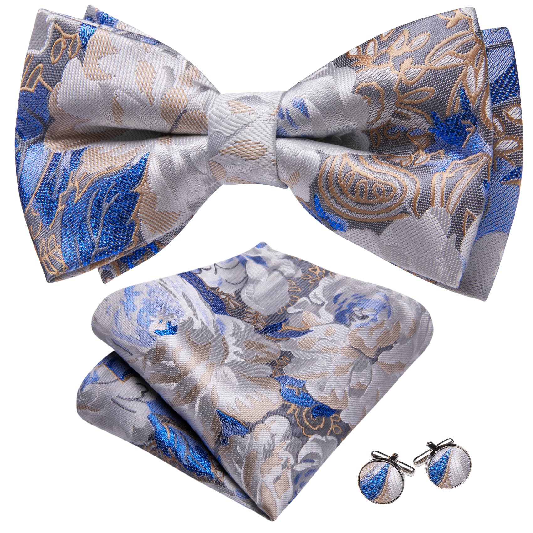 Barry.Wang Paisley Striped Bow Tie for Men Silk Pre-Tied Bowtie Set