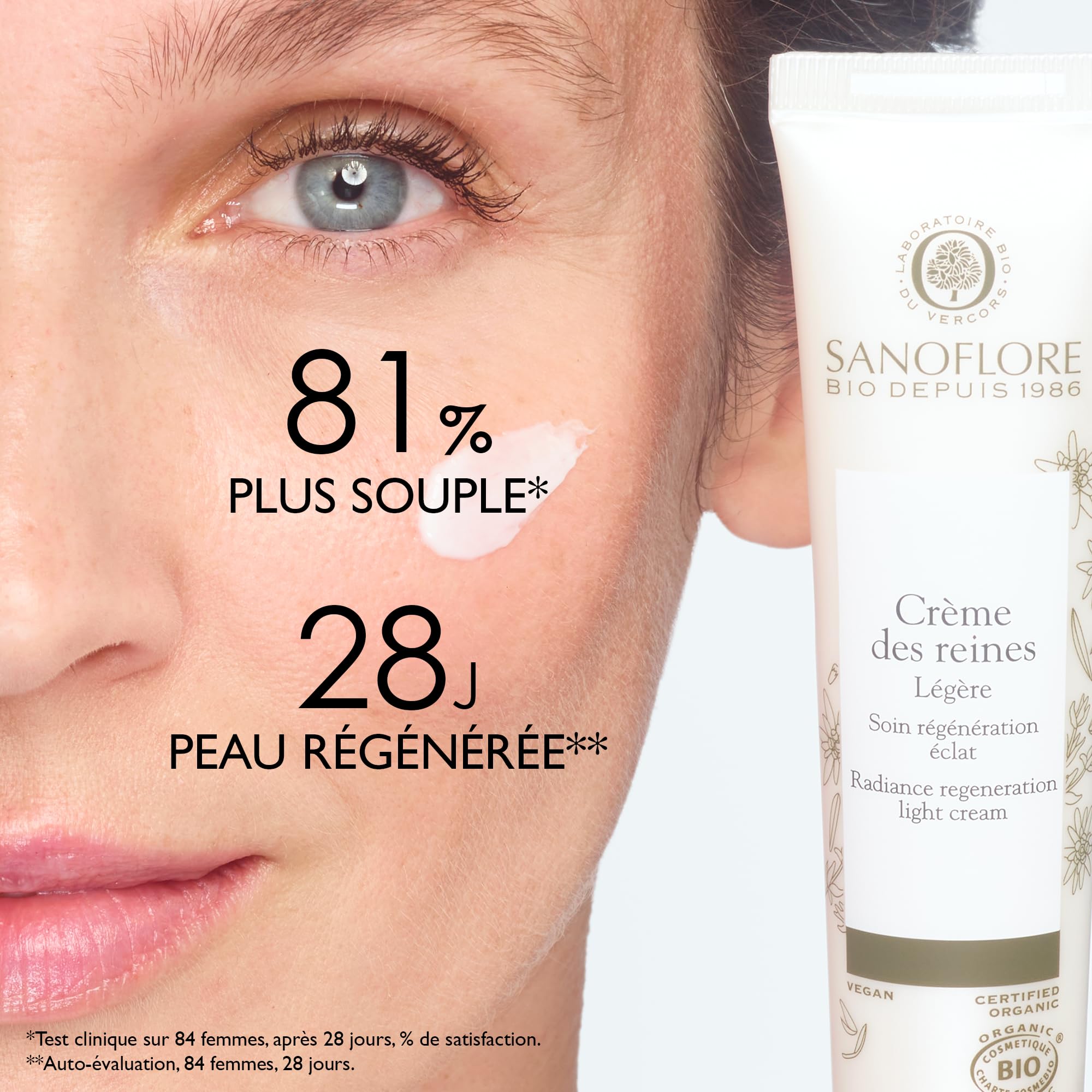 Sanoflore Crème des reines légère visage, Crème Anti-âge hydratante régénération éclat, Peau normale, Certifié Bio, 40 ml