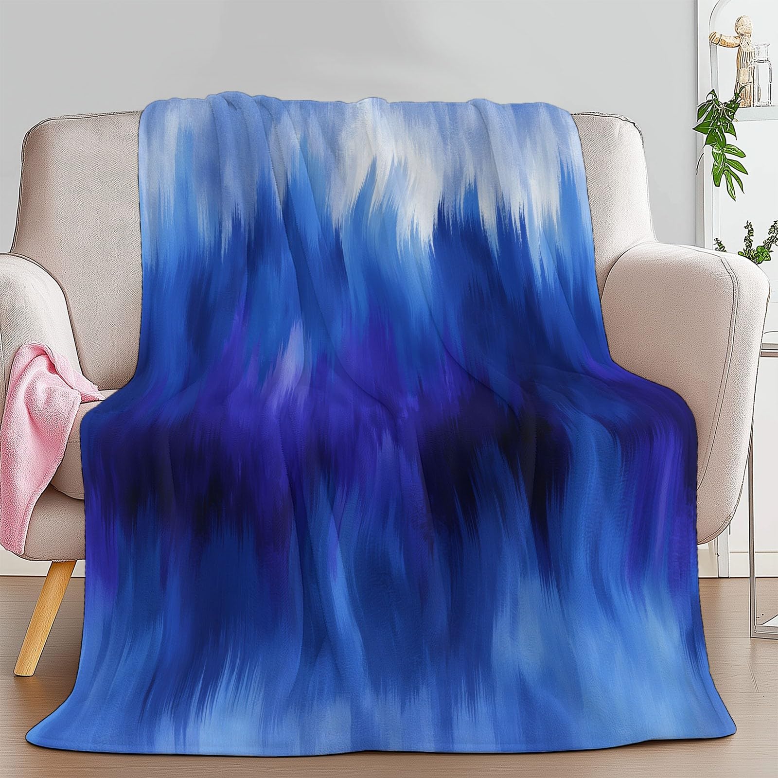 Generico Koc czterosezonowy Tie Dye Paski Na Sofę Krzesło, Miękkie Kocyki Flanelowe Sztuka Abstrakcyjna - Ciepła Kołdra Sherpa, Pluszowa Miękka Narzuta Na Łóżko, 180 x 200 cm