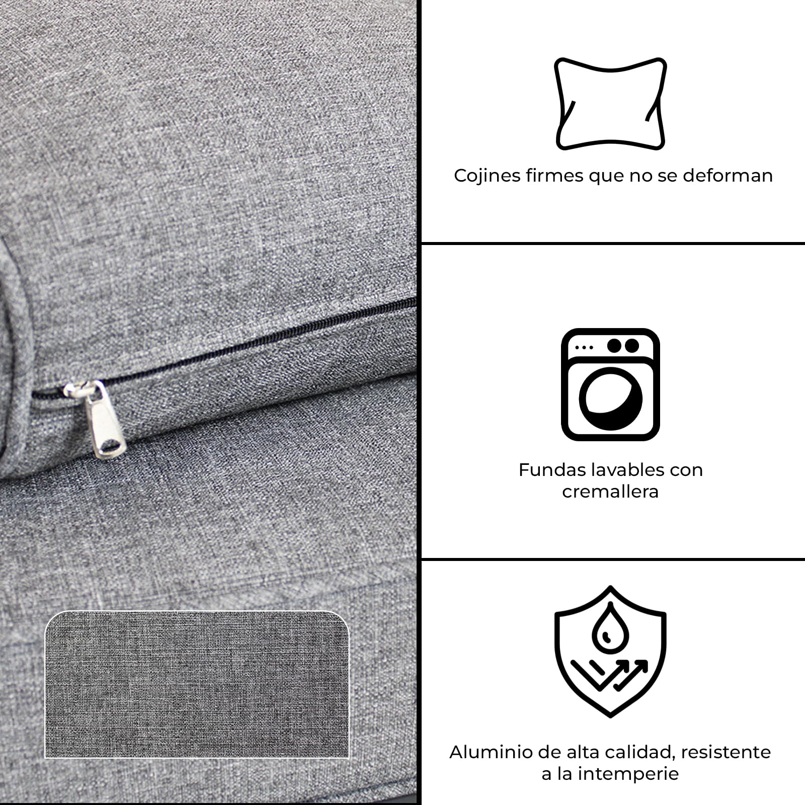 YOEVU - Conjunto de Jardín 7 Plazas | Aluminio Resistente al Óxido | Sofá Esquinero Modular | Cojines Desenfundables | Mesa Amplia y Funcional, Extra Grande (Gris)