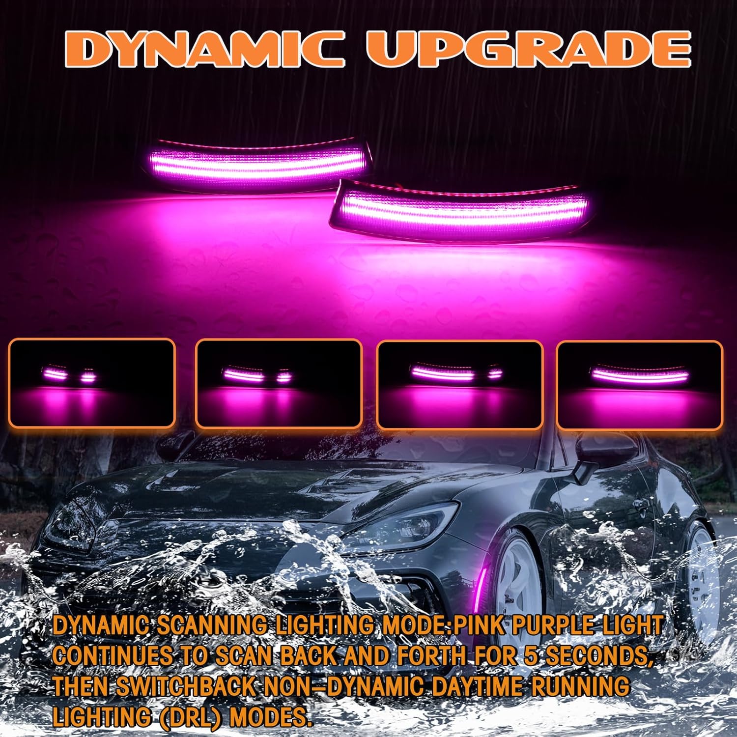 Dynamic Pink Purple LED Bumper side marker light For 2022 2023 2024 Subaru BRZ/Toyota GR86 Sequential Front Signal Dual-Row Indicator Lamp Smoked Lens 2PCS