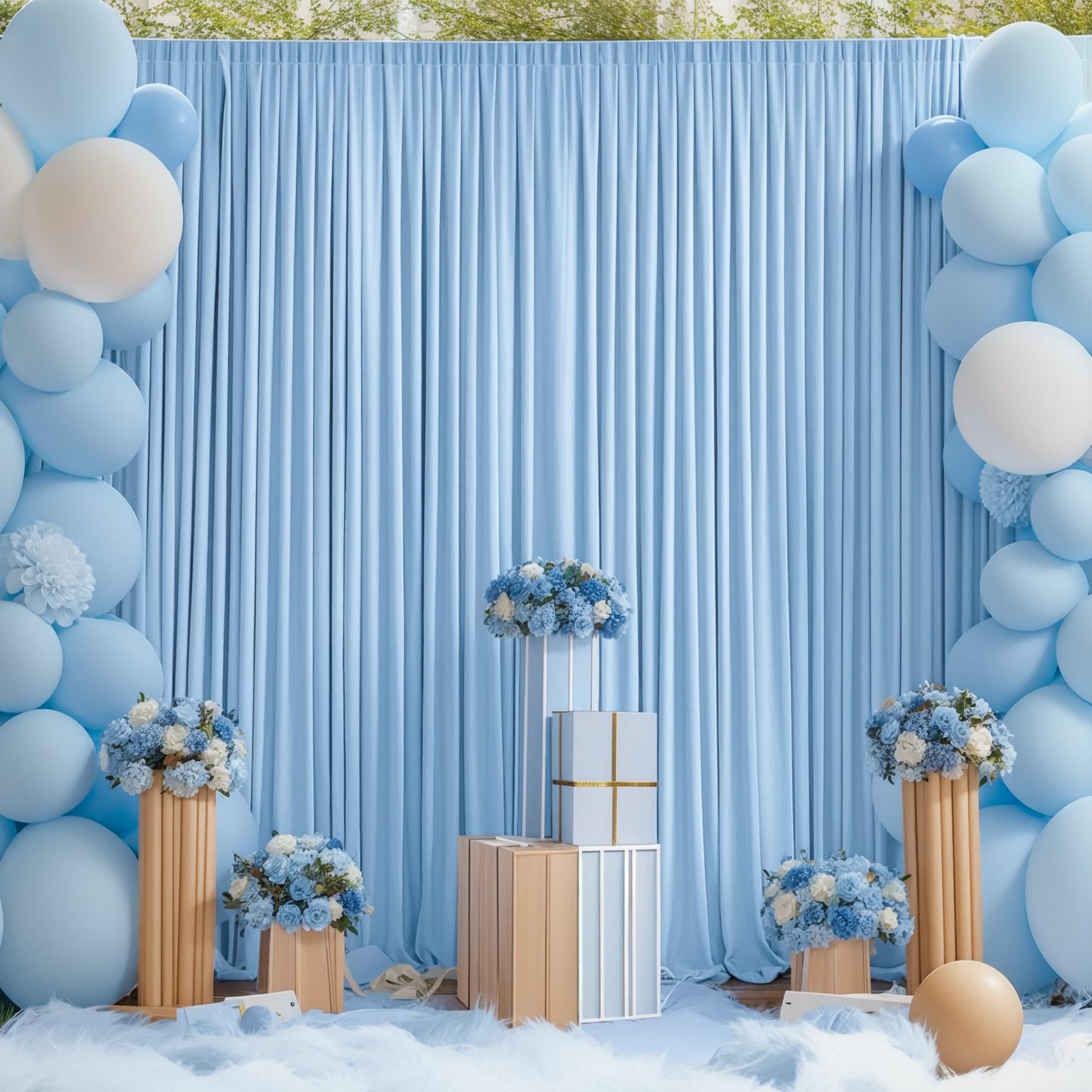 10x10 Baby Blue Backdrop Curtain for Baby Shower Parties, Wrinkle-Free Polyester Fabric Blue Backdrop Curtain Drapes for Photo Photography Decoration