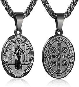P. BLAKE Oval Saint Christopher/Michael/Joseph/Jude/Virgin Mary/Joseph/Francis/Patrick/Anthony/Benedict/Thomas Necklace for Men Women, Stainless Steel Catholic Patron Pendant with Chain 24 Inches