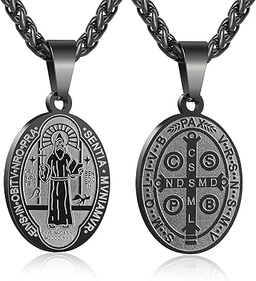 P. BLAKE Oval Saint Christopher/Michael/Joseph/Jude/Virgin Mary/Joseph/Francis/Patrick/Anthony/Benedict/Thomas Necklace for Men Women, Stainless Steel Catholic Patron Pendant with Chain 24 Inches