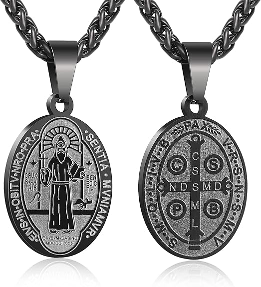 P. BLAKE Oval Saint Christopher/Michael/Joseph/Jude/Virgin Mary/Joseph/Francis/Patrick/Anthony/Benedict/Thomas Necklace for Men Women, Stainless Steel Catholic Patron Pendant with Chain 24 Inches
