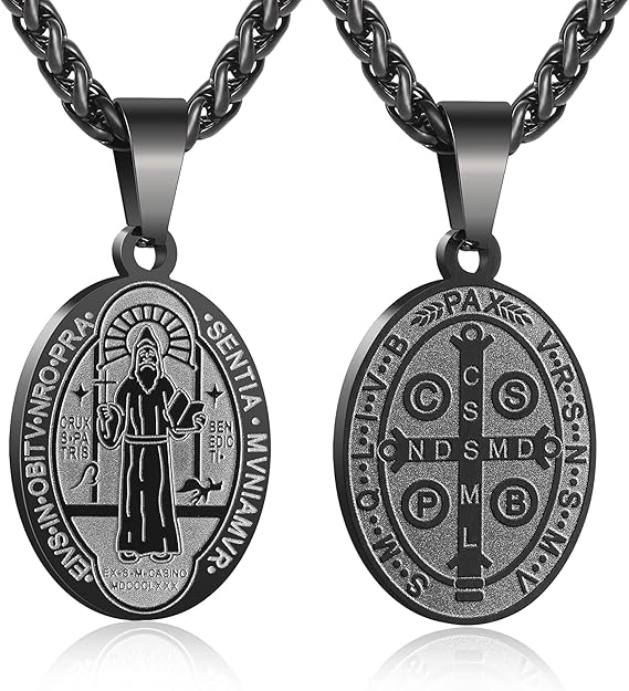 P. BLAKE Oval Saint Christopher/Michael/Joseph/Jude/Virgin Mary/Joseph/Francis/Patrick/Anthony/Benedict/Thomas Necklace for Men Women, Stainless Steel Catholic Patron Pendant with Chain 24 Inches
