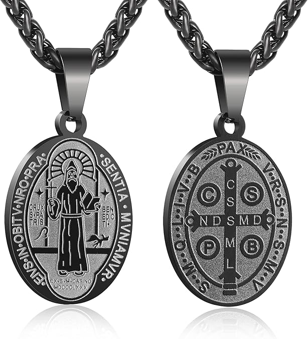 P. BLAKE Oval Saint Christopher/Michael/Joseph/Jude/Virgin Mary/Joseph/Francis/Patrick/Anthony/Benedict/Thomas Necklace for Men Women, Stainless Steel Catholic Patron Pendant with Chain 24 Inches