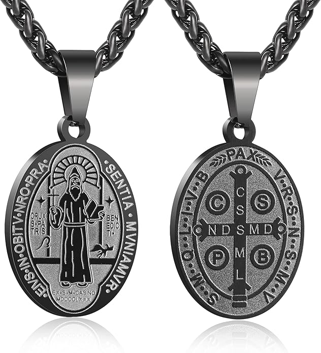 P. BLAKE Oval Saint Christopher/Michael/Joseph/Jude/Virgin Mary/Joseph/Francis/Patrick/Anthony/Benedict/Thomas Necklace for Men Women, Stainless Steel Catholic Patron Pendant with Chain 24 Inches