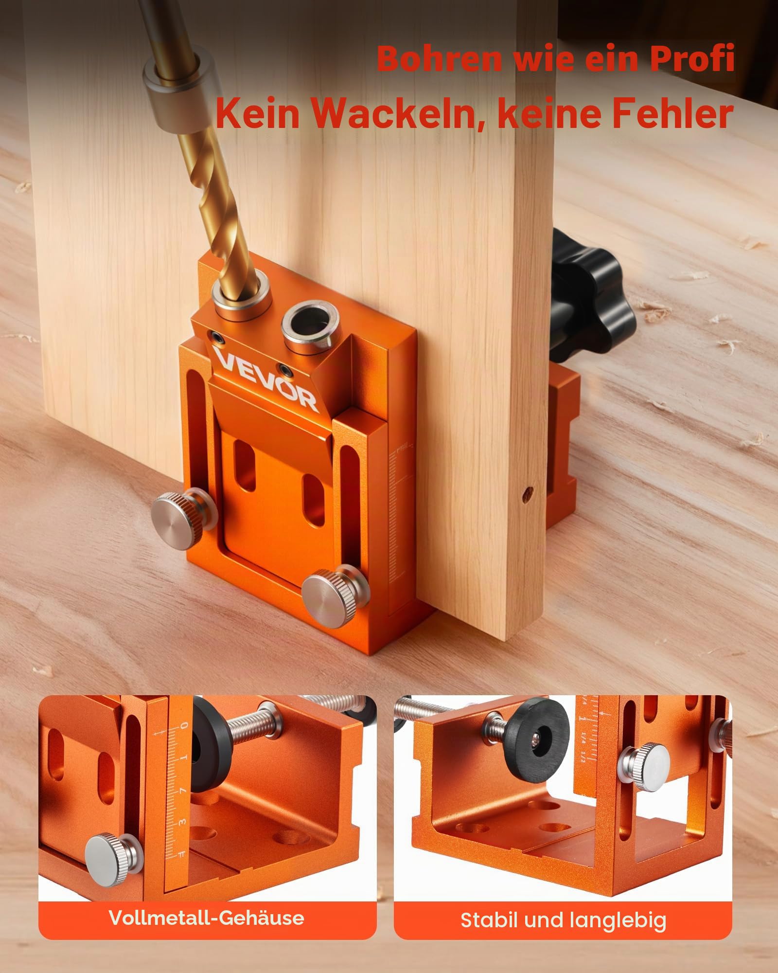 VEVOR Pocket Hole Jig Set Taschenloch-Vorrichtungssatz 12-48 mm Vorrichtungs-Taschenlochsystem mit Stufenbohrer, Sechskantschlüssel, Bohrstoppring, Vierkant-Antriebsbit, Dübel und Schrauben