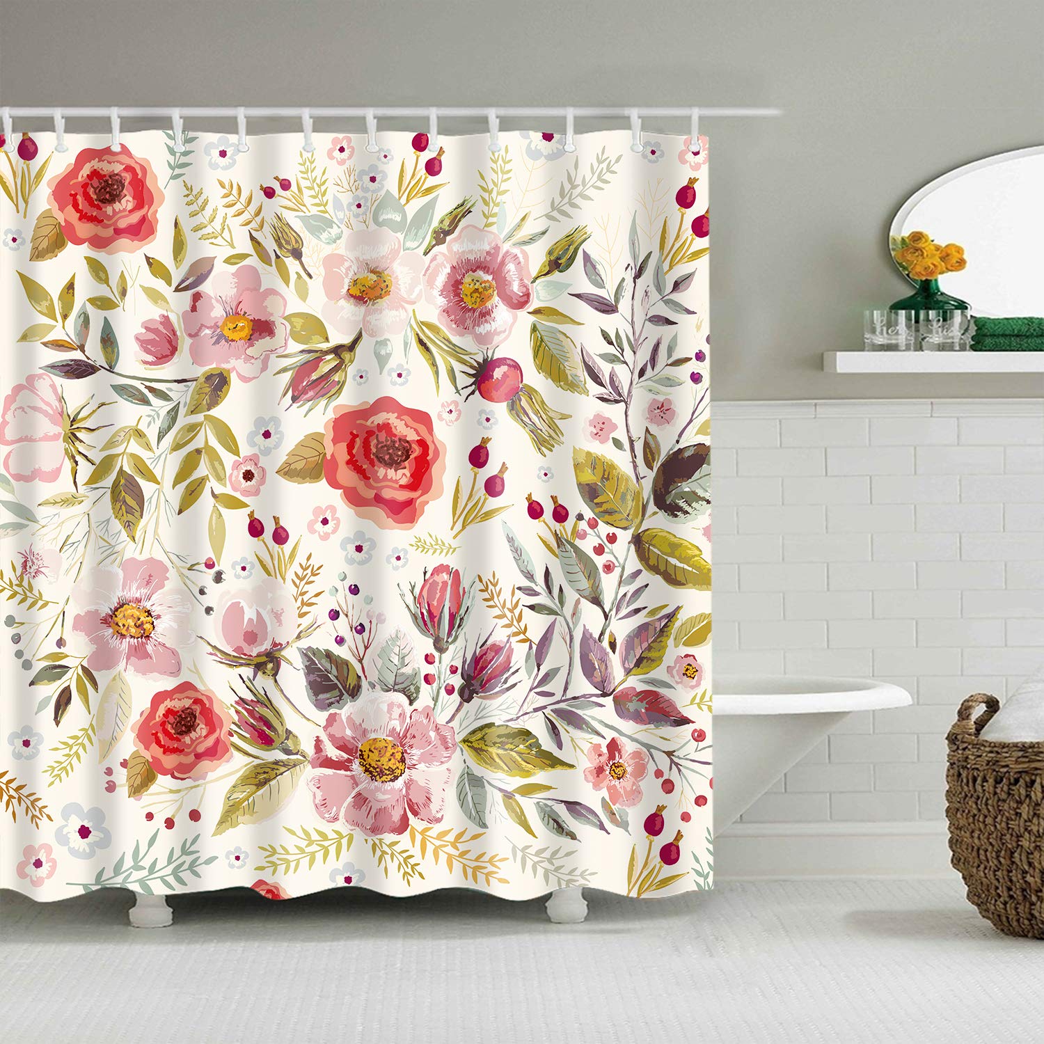 StoneMaxi 180x180cm Shower Curtain for Bathroom, 100% Polyester Fabric Waterproof Anti-Mould Proof Resistant, Quick-Drying, Washable with 12 Pcs Hooks (71 x 71 Inch) (Flower-2)