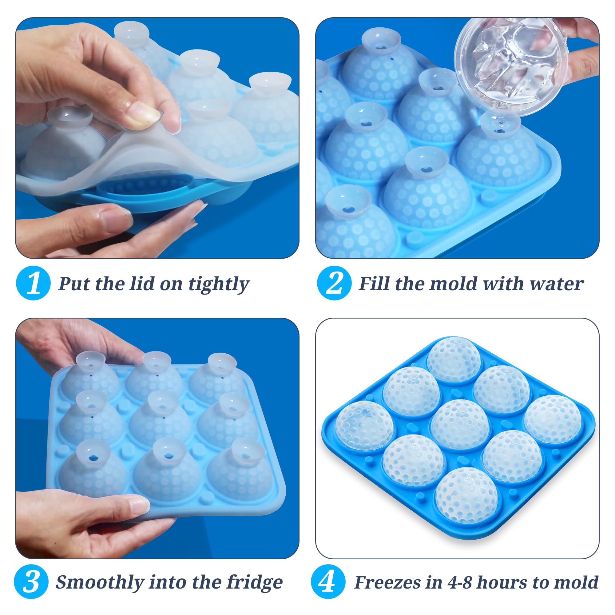 Sidosir Moldes de silicona para pelotas de golf con tapa para decoración de pasteles, bola de golf 3D de 9 cavidades para hielo, dulces, bomba de chocolate caliente
